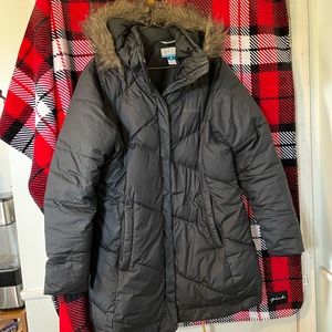 Columbia womens puffer down 3/4 length coat warm fur hope black large L